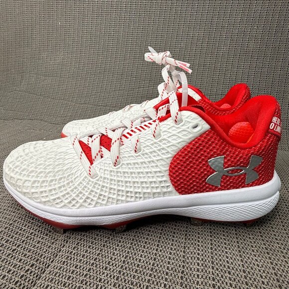 Under Armour Womens Size 8 Red & White Baseball \ Softball Cleats - Picture 1 of 7